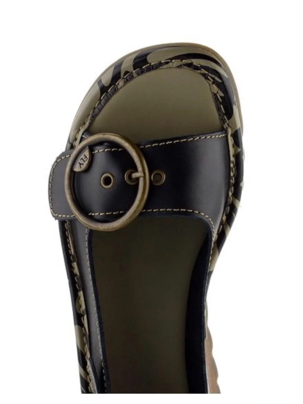 FLY London Tram723fly Leather Slingback Platform Sandals Black White EU 41 US 10